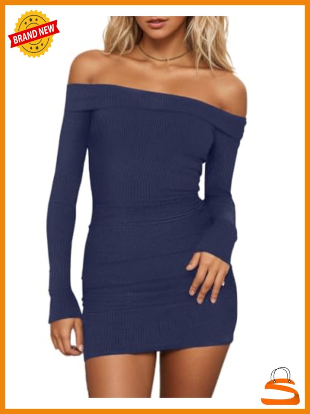 Women's Off Shoulder Ribbed Long Sleeve Bodycon Mini Dress Party Night Out